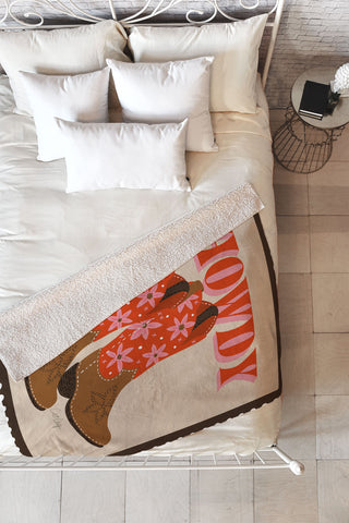 Cat Coquillette Howdy Cowgirl Coral Pink Fleece Throw Blanket