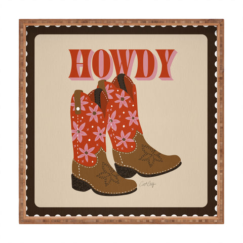 Cat Coquillette Howdy Cowgirl Coral Pink Square Tray