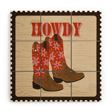 Cat Coquillette Howdy Cowgirl Coral Pink Wood Wall Mural