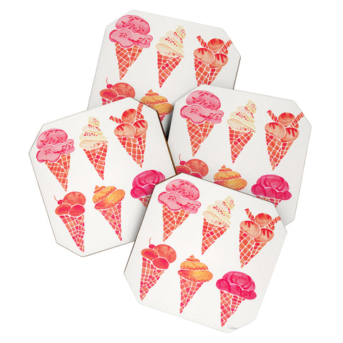 Cat Coquillette Ice Cream Cones Pink Coaster Set