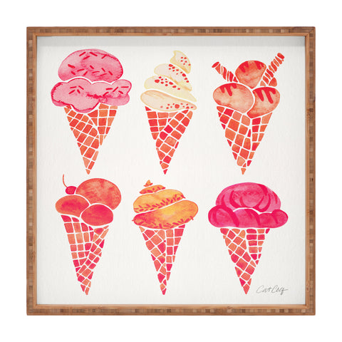 Cat Coquillette Ice Cream Cones Pink Square Tray