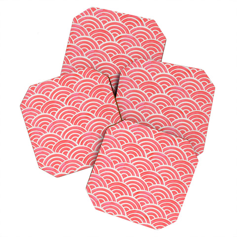 Cat Coquillette Japanese Seigaiha Wave Coral Coaster Set