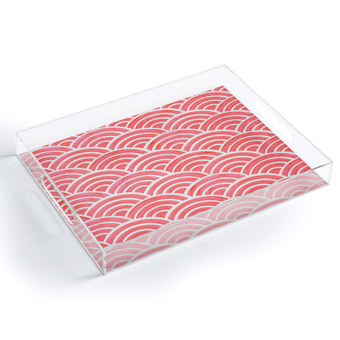 Cat Coquillette Japanese Seigaiha Wave Coral Acrylic Tray