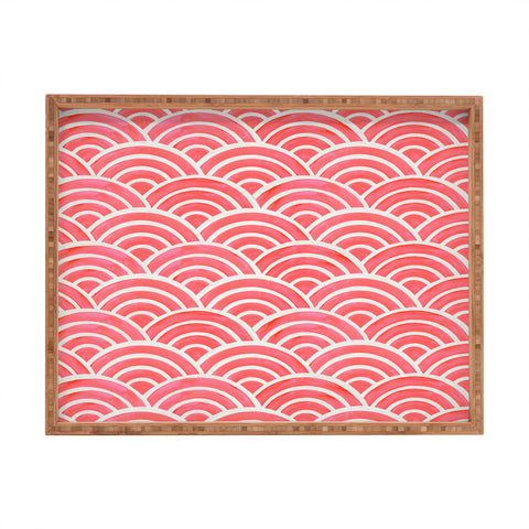 Cat Coquillette Japanese Seigaiha Wave Coral Rectangular Tray