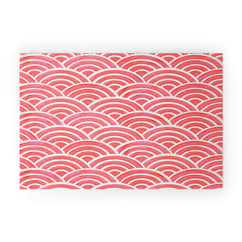 Cat Coquillette Japanese Seigaiha Wave Coral Welcome Mat