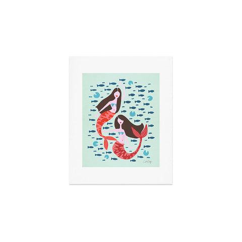 Cat Coquillette Koi Mermaids on Mint Art Print