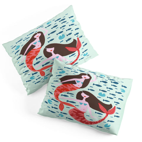 Cat Coquillette Koi Mermaids on Mint Pillow Shams