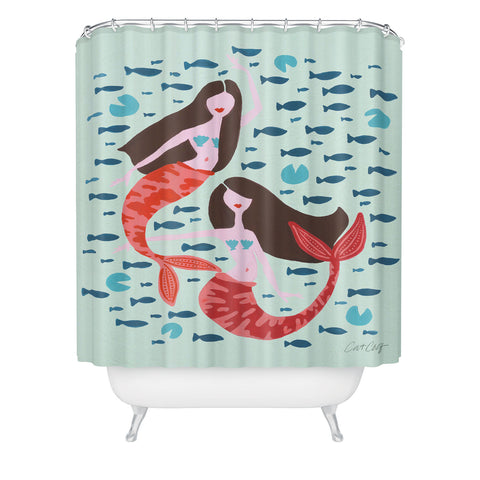 Cat Coquillette Koi Mermaids on Mint Shower Curtain