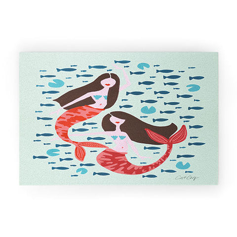 Cat Coquillette Koi Mermaids on Mint Welcome Mat