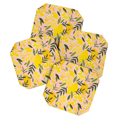 Cat Coquillette Lemon Blooms Blush Palette Coaster Set
