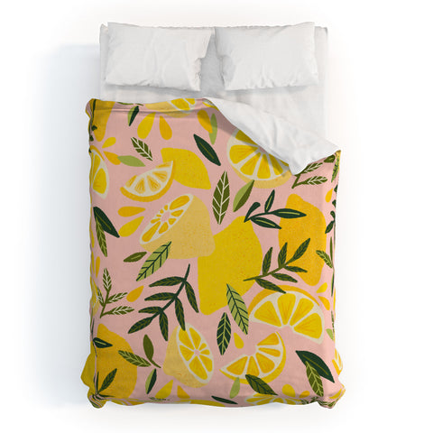 Cat Coquillette Lemon Blooms Blush Palette Duvet Cover