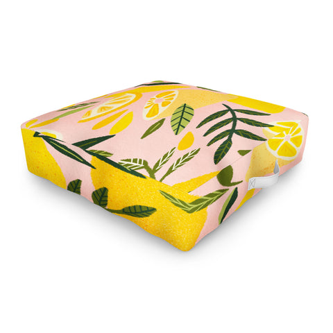 Cat Coquillette Lemon Blooms Blush Palette Outdoor Floor Cushion