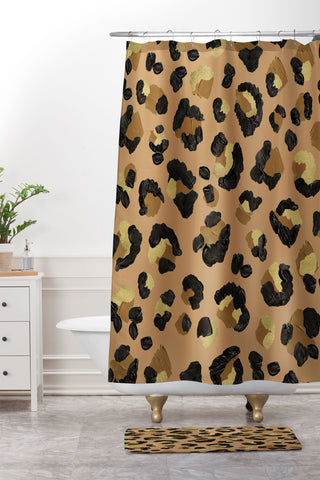 Cat Coquillette Leopard Print Neutral Gold Shower Curtain And Mat