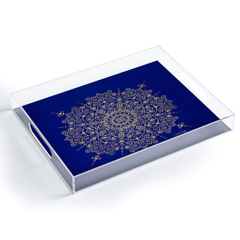 Cat Coquillette Moroccan Mandala Gold Navy Acrylic Tray
