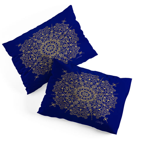 Cat Coquillette Moroccan Mandala Gold Navy Pillow Shams