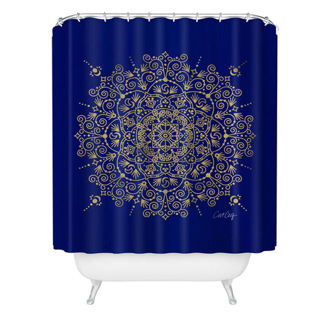 Cat Coquillette Moroccan Mandala Gold Navy Shower Curtain