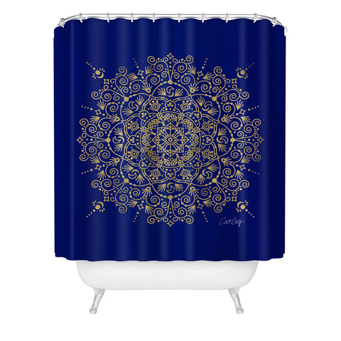 Cat Coquillette Moroccan Mandala Gold Navy Shower Curtain