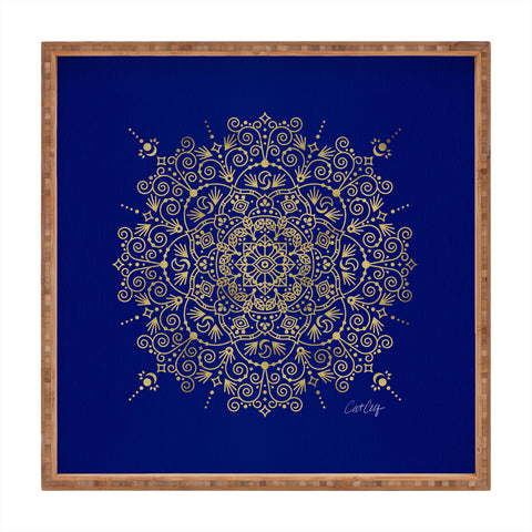 Cat Coquillette Moroccan Mandala Gold Navy Square Tray