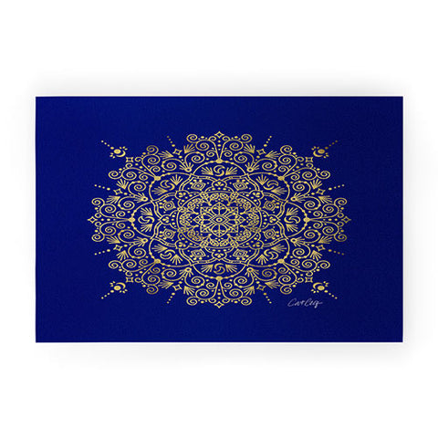 Cat Coquillette Moroccan Mandala Gold Navy Welcome Mat