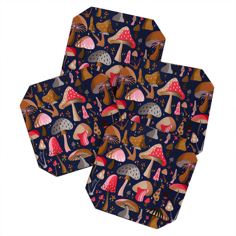 Cat Coquillette Mushroom Collection Navy Coaster Set