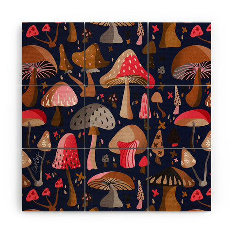 Cat Coquillette Mushroom Collection Navy Wood Wall Mural