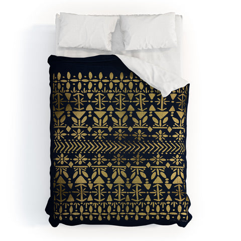 Cat Coquillette Norwegian Pattern Navy Gold Comforter