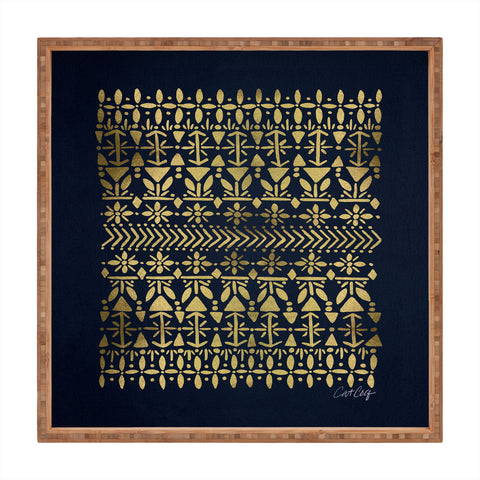 Cat Coquillette Norwegian Pattern Navy Gold Square Tray