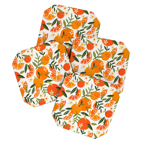 Cat Coquillette Orange Blooms White Palette Coaster Set