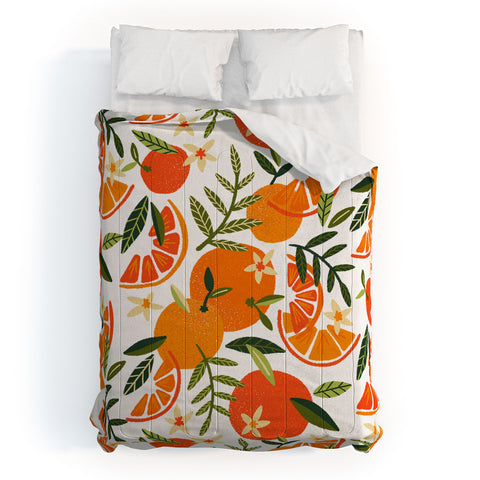 Cat Coquillette Orange Blooms White Palette Comforter