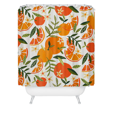 Cat Coquillette Orange Blooms White Palette Shower Curtain