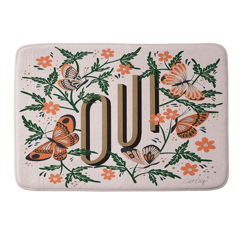 Cat Coquillette Oui Butterflies Coral Green Memory Foam Bath Mat