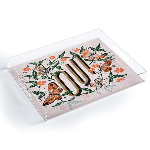 Cat Coquillette Oui Butterflies Coral Green Acrylic Tray