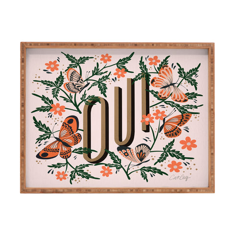 Cat Coquillette Oui Butterflies Coral Green Rectangular Tray