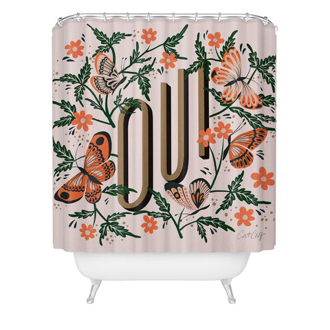 Cat Coquillette Oui Butterflies Coral Green Shower Curtain