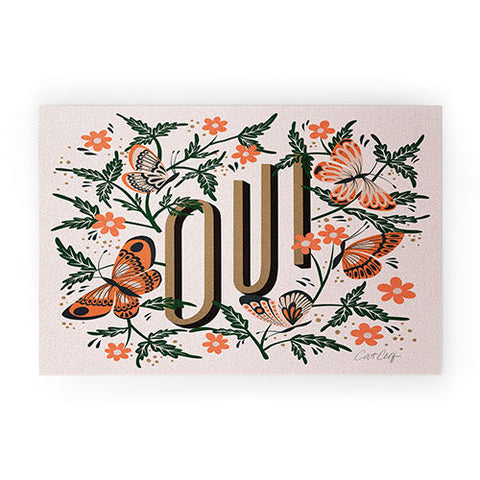 Cat Coquillette Oui Butterflies Coral Green Welcome Mat