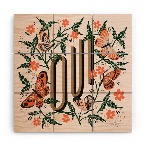 Cat Coquillette Oui Butterflies Coral Green Wood Wall Mural