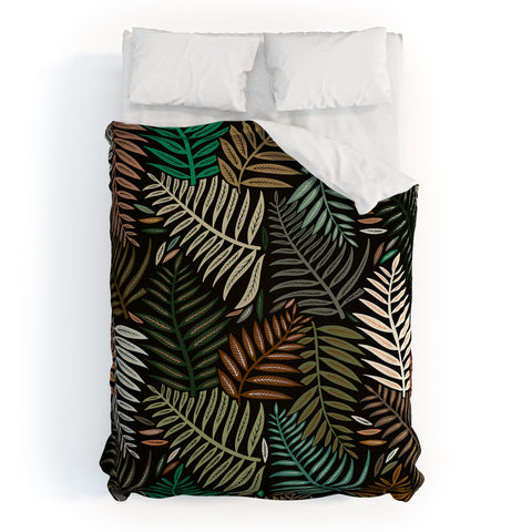 Cat Coquillette Palm Pattern Khaki Green Duvet Cover