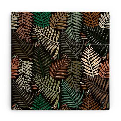 Cat Coquillette Palm Pattern Khaki Green Wood Wall Mural
