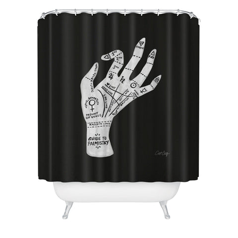 Cat Coquillette Palmistry White on Black Shower Curtain