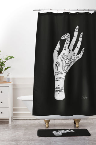 Cat Coquillette Palmistry White on Black Shower Curtain And Mat