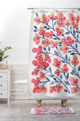 Cat Coquillette Pink Cherry Blossoms Shower Curtain And Mat