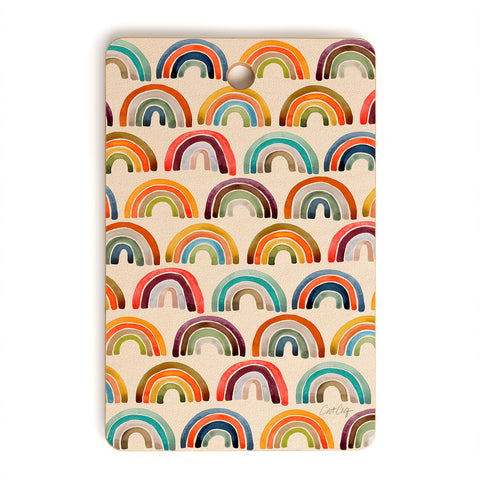 Cat Coquillette Rainbow Watercolor Retro Palette Cutting Board Rectangle