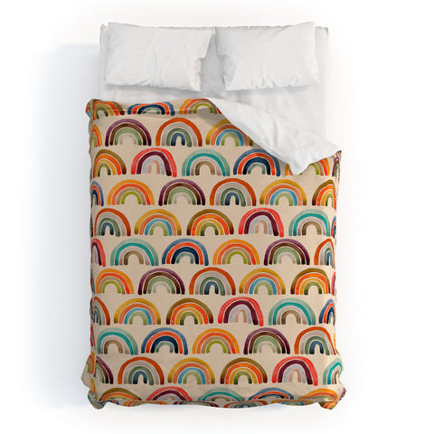 Cat Coquillette Rainbow Watercolor Retro Palette Duvet Cover