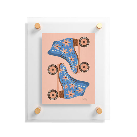 Cat Coquillette Retro Roller Skates Blue Floating Acrylic Print