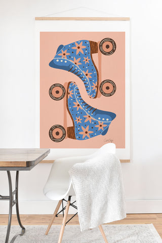 Cat Coquillette Retro Roller Skates Blue Art Print And Hanger