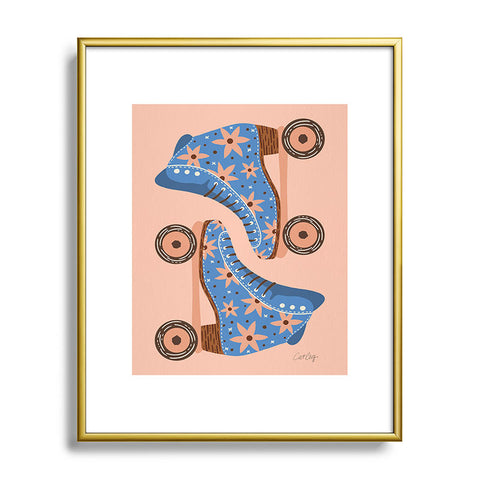 Cat Coquillette Retro Roller Skates Blue Metal Framed Art Print