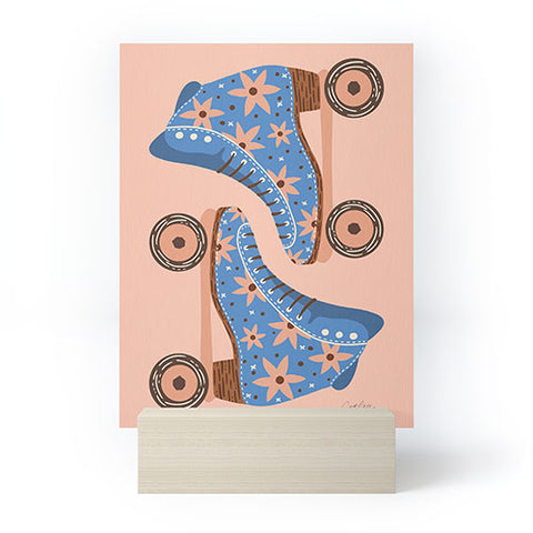 Cat Coquillette Retro Roller Skates Blue Mini Art Print