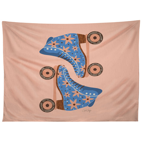 Cat Coquillette Retro Roller Skates Blue Tapestry