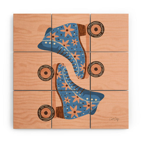 Cat Coquillette Retro Roller Skates Blue Wood Wall Mural