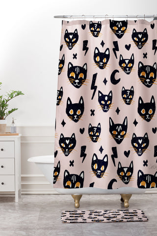 Cat Coquillette Spooky Kitties Blush Shower Curtain And Mat